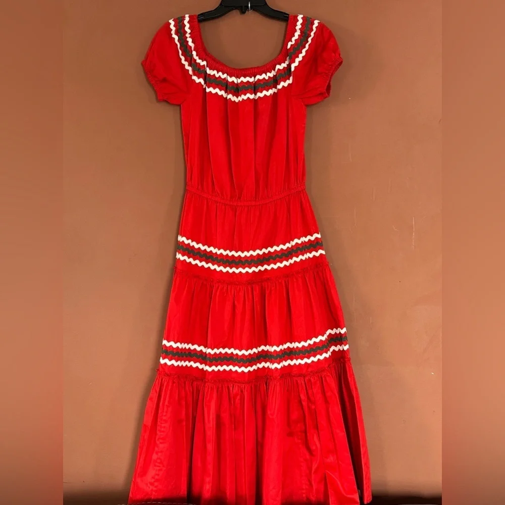 Tory Burch Red Tiered Peasant Dress Size XS